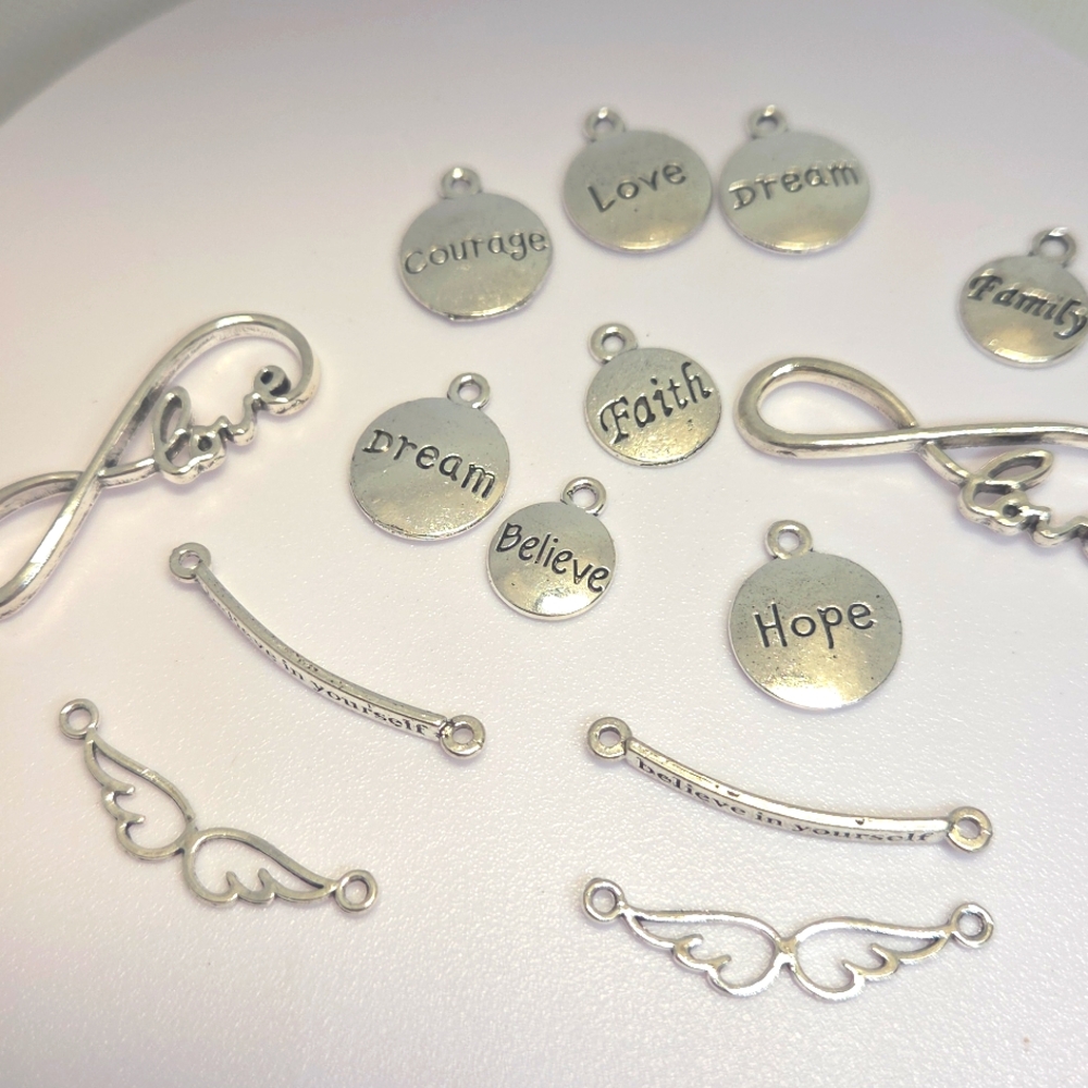 Silver Inspirational Charms Set Of 14.